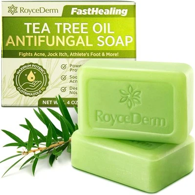 ‎ROYCEDERM Tea Tree Oil Antifungal Soap – Antifungal Treatment for Face & Body Acne, Ath