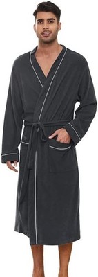 Men's 100% Cotton Terry Cloth Bathrobe Soft Lightweight Long Spa Robe for Relax