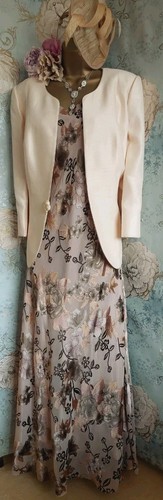 Jacques Vert Dress Jacket Beige Taupe Cream Floral Silk Evening Wedding 18 20 - Picture 13 of 23