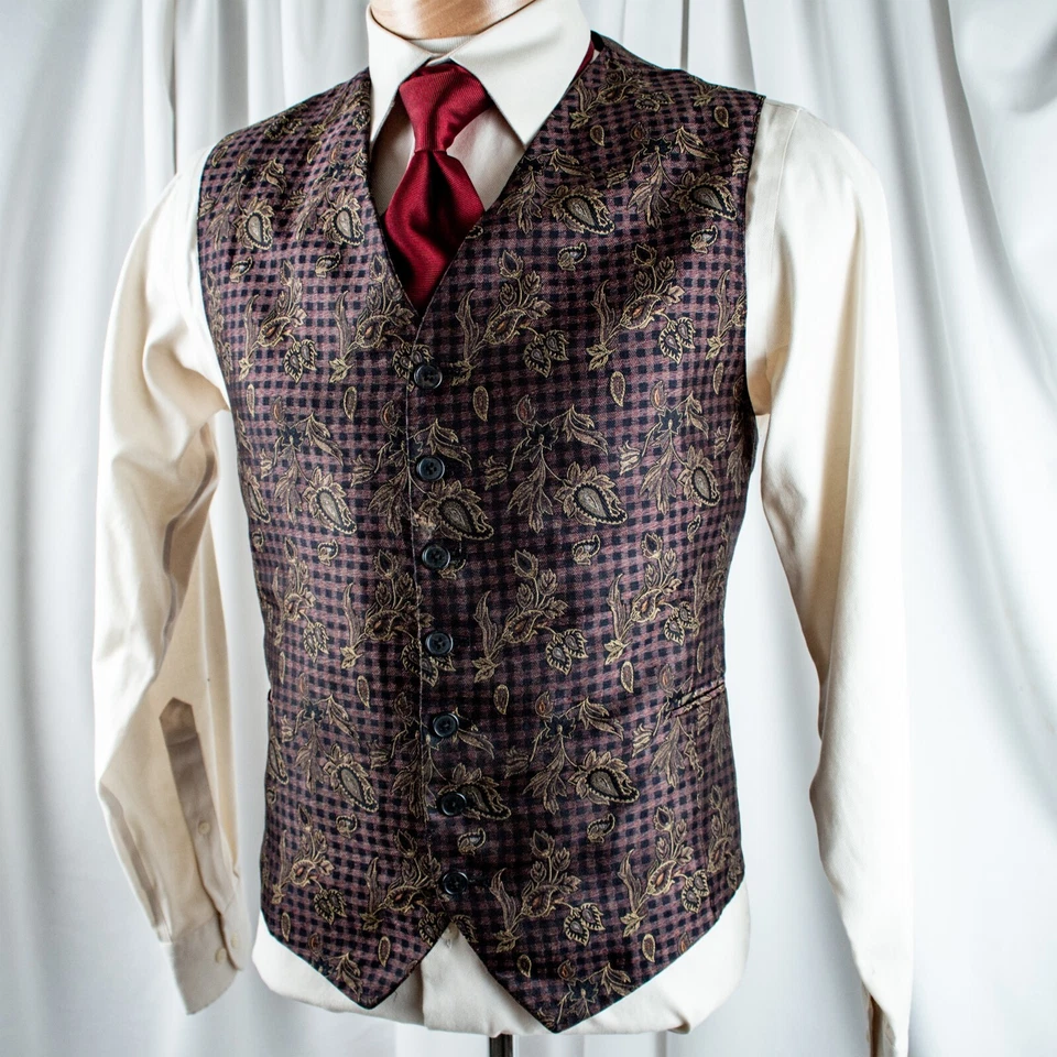 JOSPH ABBOUD Purple Olive Green Black Paisley Men Formal Waistcoat Vest Size L - Image 4 of 4