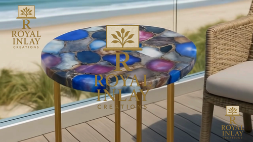 12”Multicolor Agate Stone Table – Handmade Round Gemstone Accent – Luxury Decor - Video 1 of 1