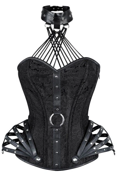 Gilet da donna con zip floreale nero bustier burlesque basco body