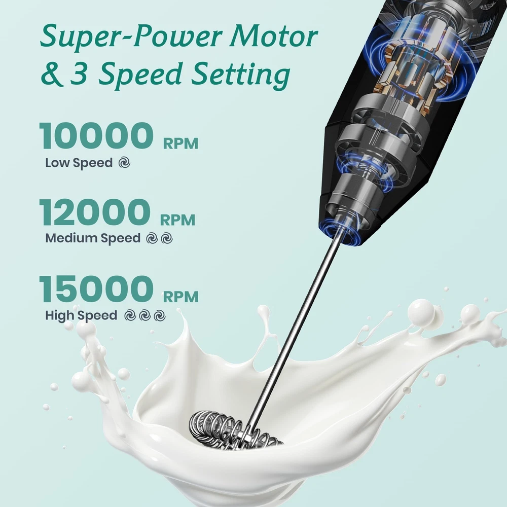 Milk Frother Handheld, USB-C Rechargeable Coffee Frother Wand, Electric drink...