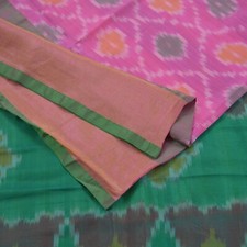 Indian Vintage Saree Pure Silk Hand Woven Ikat Sari Craft Fabric 5Yd Zari Ethnic