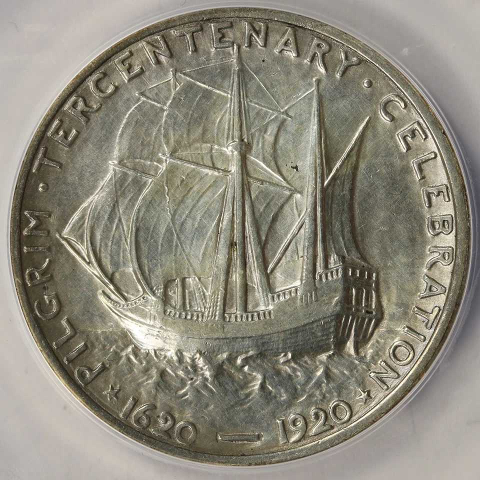 1920 50c Pilgrim Silver Half Dollar Commemorative ANACS AU50 Details - Cleaned - Image 4 of 4