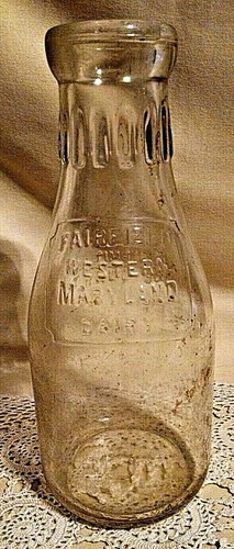 FAIRFIELD WESTERN MARYLAND DAIRY BOTTLE QUART GLASS HEALTH DEPT PERMIT 1 FWM*