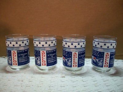 Set Of 4 ~ (USA) Apollo 13 Glass Set ~ ''Safe Return'' ~ April 17, 1970 ~ 4'' Tall