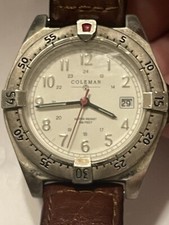 coleman watch 40-011 Original Leather Band In Good Condition Needs New Battery