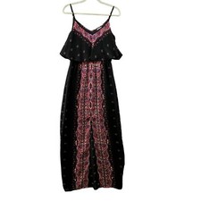 Express Maxi Dress Womens S Black Red Paisley Boho Cami Chiffon Split Front