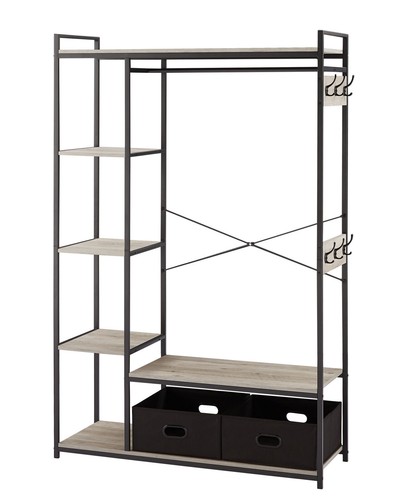 Organized Garment Rack Storage Closet System with Open Shelves and Hanging Rod - Picture 6 of 16