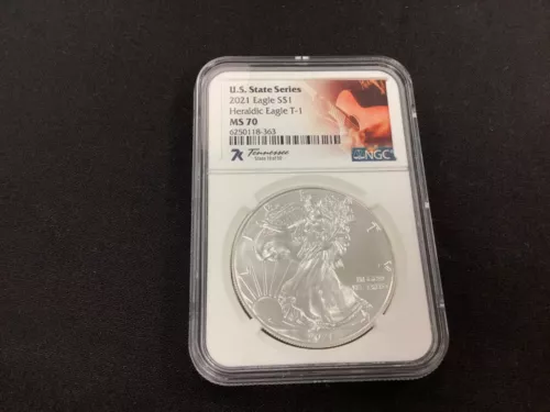 2021 American Silver Eagle T-1 Heraldic Eagle NGC MS 70 State Series Tennessee!