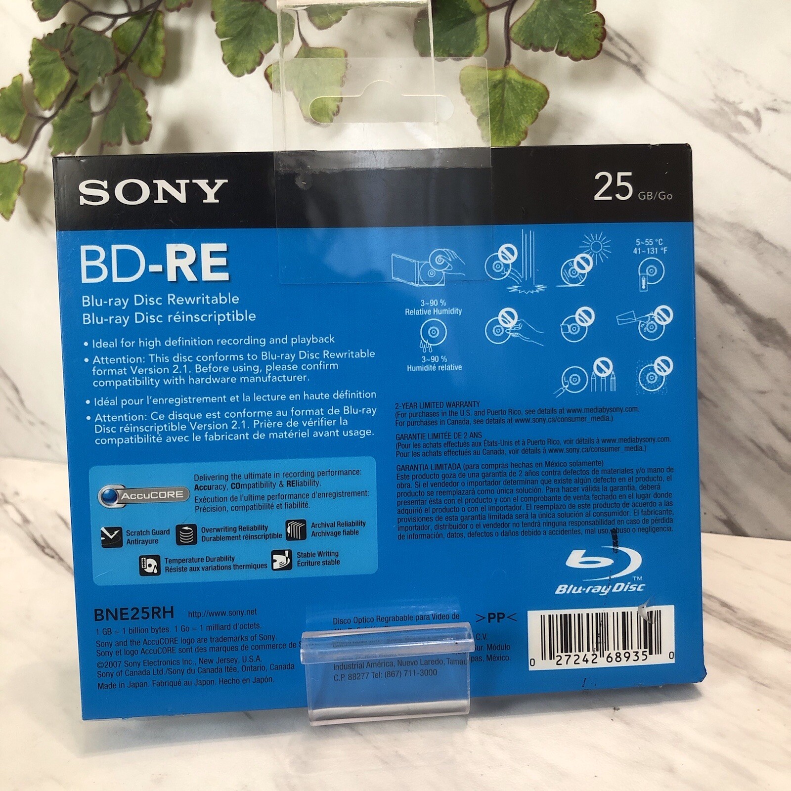 NEW Sony BluRay Disc BDRE 25 GB 12X Rewritable Sealed Package Full