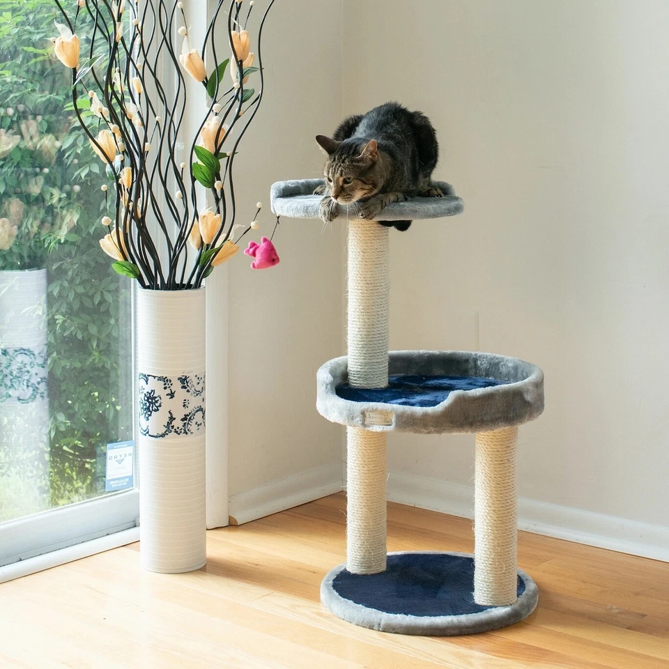 3 Level Real Wood Cat Scratcher, x2905, Gray W Plush Perch CAT DADDY APPROVED - Image 4 of 4