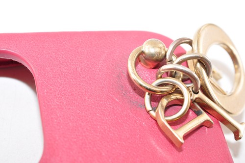 Christian Dior Phone Case Leather Pink Gold Logo Women Used Auth 10E6152 - Zdjęcie 12 z 14