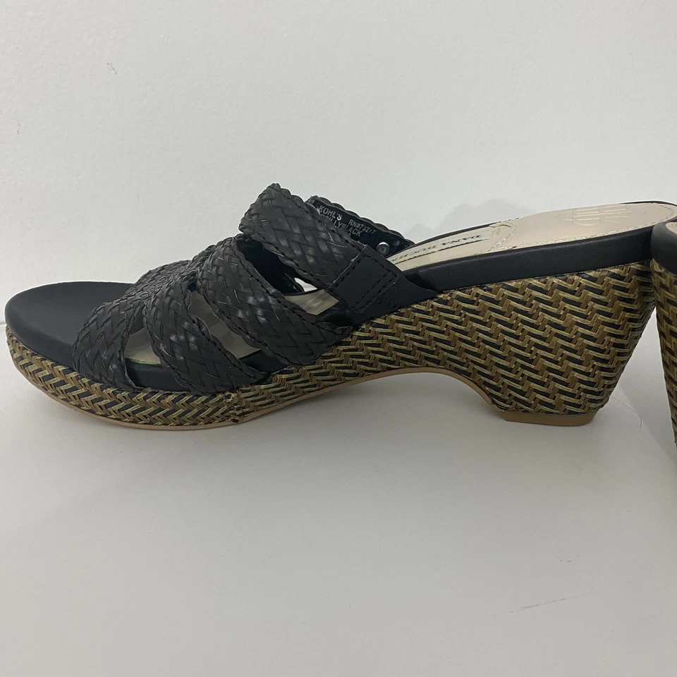 Dana Buchman Women's Wedge Platform Sandals Size 8 MED Black Woven Cork Heels  - Image 3 of 4