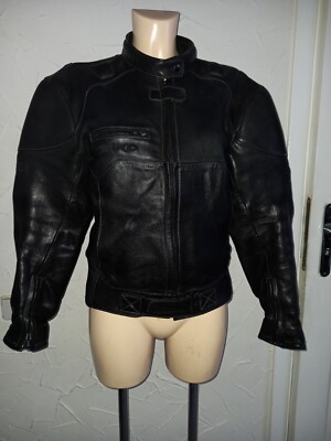 Biko Women's black leather motorcycle biker jacket size 14