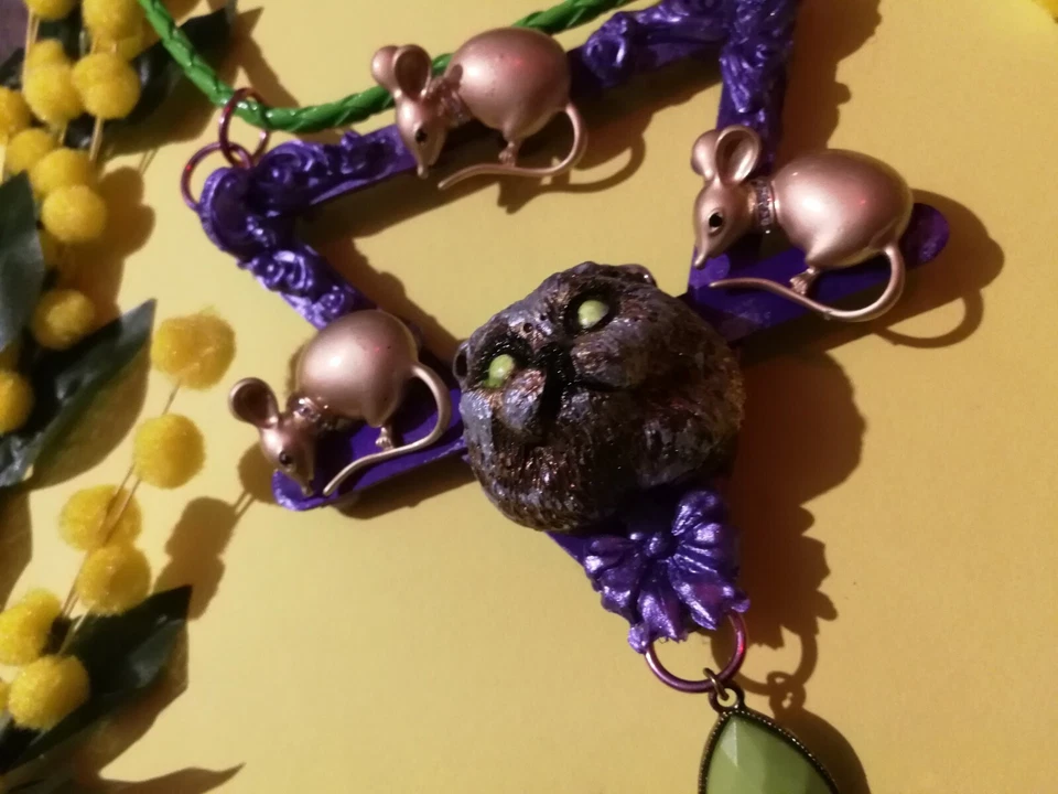 luxury jewelry necklace pendant woman art deco nouveau liberty silver gold cat k - Image 3 of 4