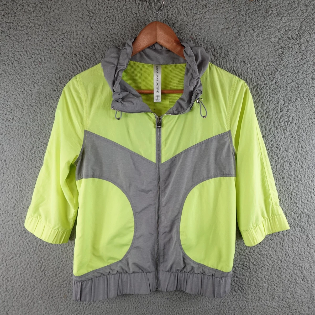Lorna Jane Womens Jacket Small Green Fluro Full Zip Windbreaker