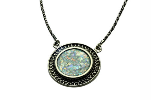 Archeological Israeli Roman Glass Pendant Necklace in Real 925 Sterling Silver - Picture 1 of 5