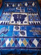 Vintage African Animal Textile Elephant Turtle Lizzard Birds 56"x75"