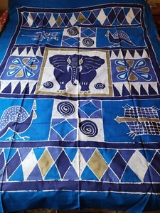 Vintage African Animal Textile Elephant Turtle Lizzard Birds 56"x75"