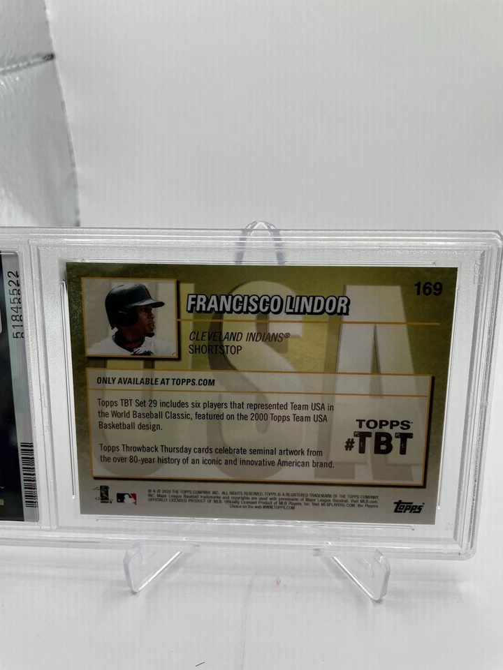 Francisco Lindor 2020 Topps Throwback Thursday USA Design #169 SP /369 PSA 10 - Image 2 of 2