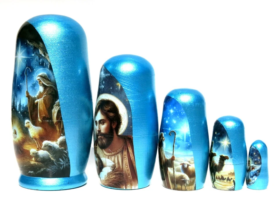 Bellissima bambola russa Natività di Natale fatta a mano, 5 pezzi con confezione regalo - Immagine 4 di 4