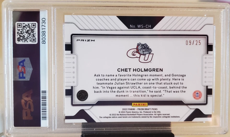 Tarjeta de novato Prizm Chet Holmgren 2022 refractor de pantalla ancha #WSCH PSA 10 OKC #/25 Foto 3 de 4
