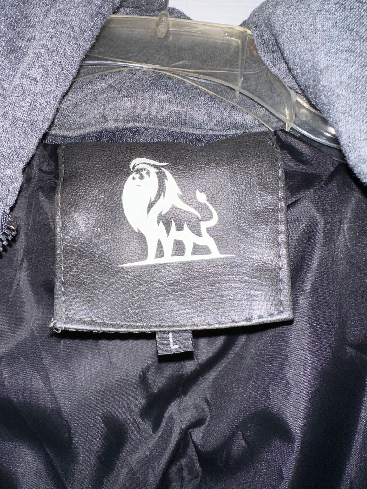 Black Motorcycle style jacket PUleather and polyester with hoodie SIZE L