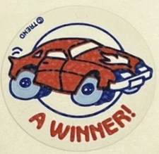 80s TREND Scratch/Sniff "Smelly" Sticker - RACE CAR "A WINNER!" Vintage - Matte