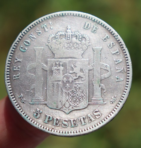 Alfonso XIII as a 6 year-boy, silver Spanish coin 5 pesetas, 1892, Spain - Picture 4 of 8