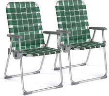 VINGLI Folding Aluminum Webbed Lawn Chairs with Detachable Cup Holder 2 Pack