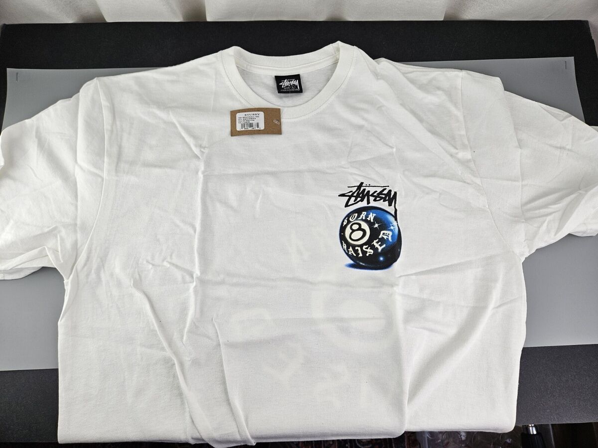 NEW Stussy x Born & Raised 8 Ball Tee Size Large IN HAND FAST SHIP White  Cotton