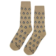 NWT Shy Penguin Dress Socks Novelty Men 8-12 Tan Crazy Fun Sockfly