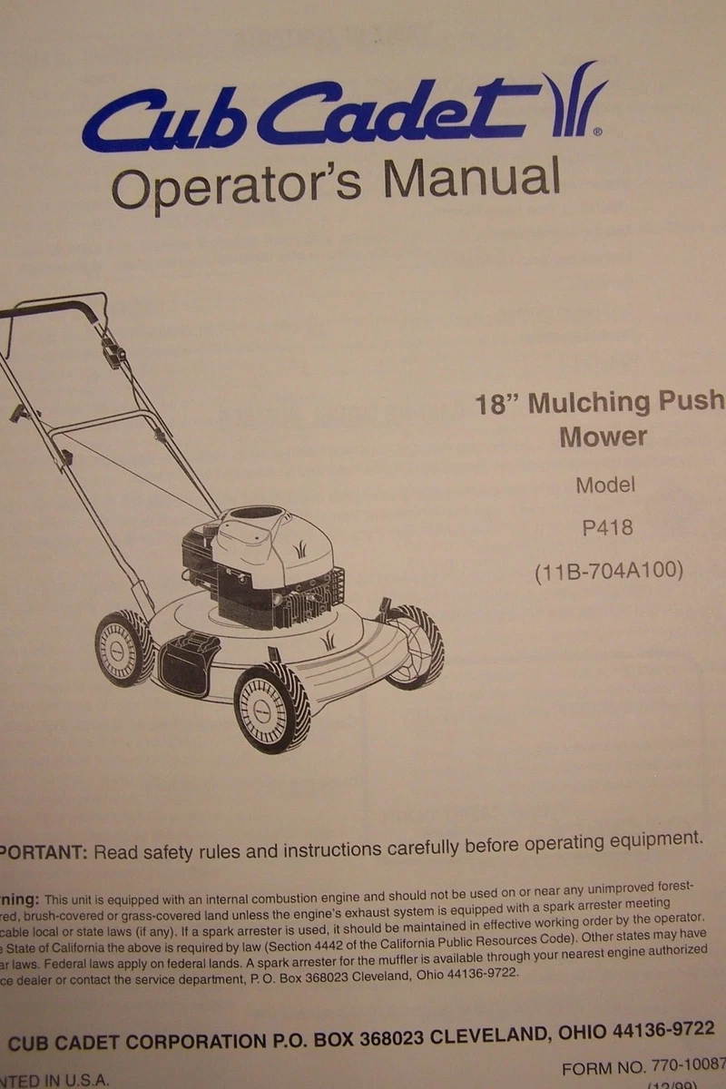 Cub cadet push mower manual deals