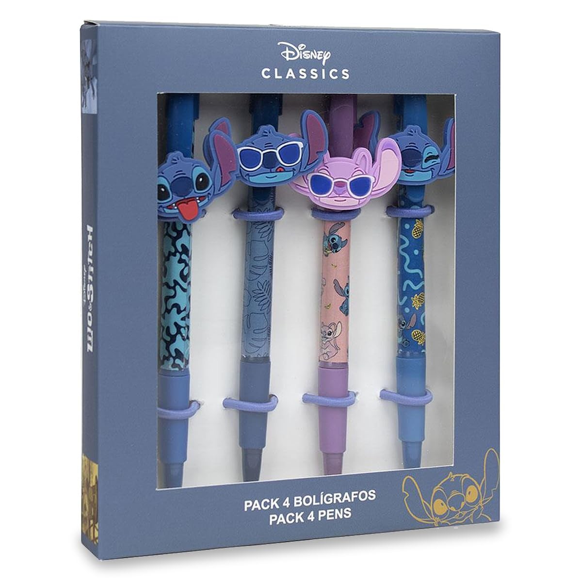 Stylos Stitch Disney Classics : Lot de 4 stylos fantaisie 3D pour le bureau