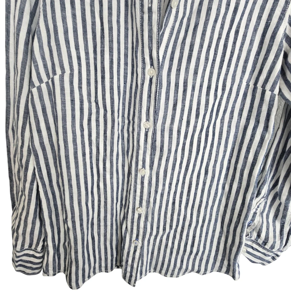 Camisa Tommy Bahama feminina de linho M cinza branca listrada feminina casual top - Imagem 3 de 4