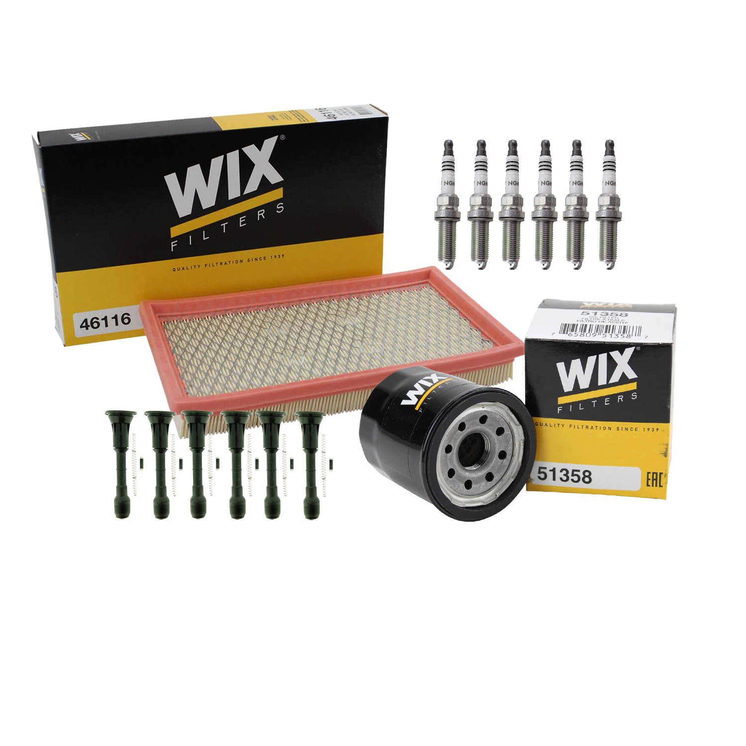 Wix Tune Up Kit NGK 6 Spark Plugs  Coil Boots Kit for Altima Murano 3.5L V6 Gas