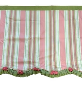 Pink & Green Stripe Valance Custom Tulle Ribbon Roses Scallop Girls Room 90x33