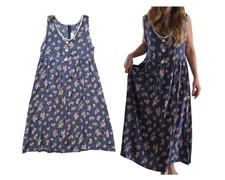 VTG 90's Floral Cottagecore Midi Jumper Dress Large Muumuu Hawaii Blue Check