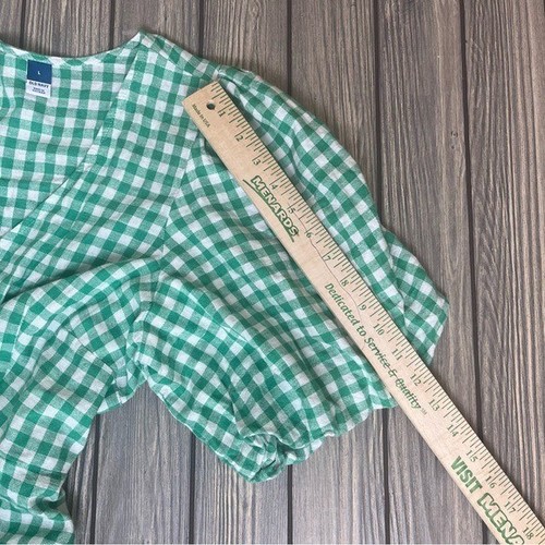 Old Navy Green Gingham Wrap Dress Women's Large Picnic Cottage Core Grandma - Picture 10 of 11