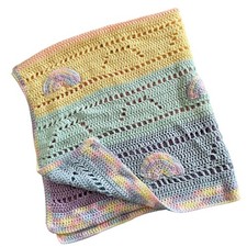 Handmade Crochet Baby Blanket Rainbows Pastel Stripes Afghan 40x44 Throw Soft