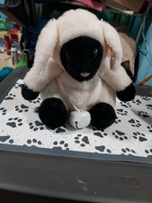 VINTAGE Russ Berrie Lamb Plush Lara Black White Pink 10" Baby Sheep W Large Bell