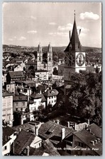 Vintage RPPC Zurich Switzerland Grossmünster St Peter City View Postcard C286