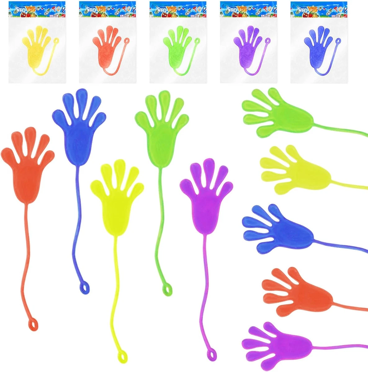 VEYLIN 50 Mani Appiccicose Elastiche - Colorate Per Feste, Sacchetti Regalo E Premi Per Bambini