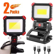 2X LED Rechargeable Work Light with Clamp 2100LM COB Magnetic Clip on Worklight