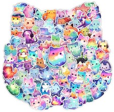 100Pcs Starry Rainbow Cute Cat Waterproof Vinyl Stickers Pack  Kawaii Cartoo...