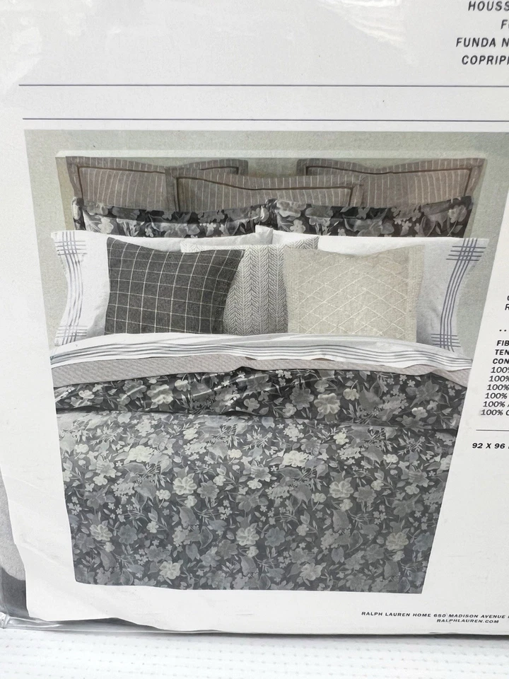 Ralph Lauren Avery Duvet Cover Charcoal Grey Floral Full/Queen 92x96 100% Cotton - Image 4 of 4