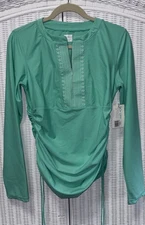 Cabana Life Turquoise Swim Top Embroidered Zip Rash Guard SZ LG New See Desc.