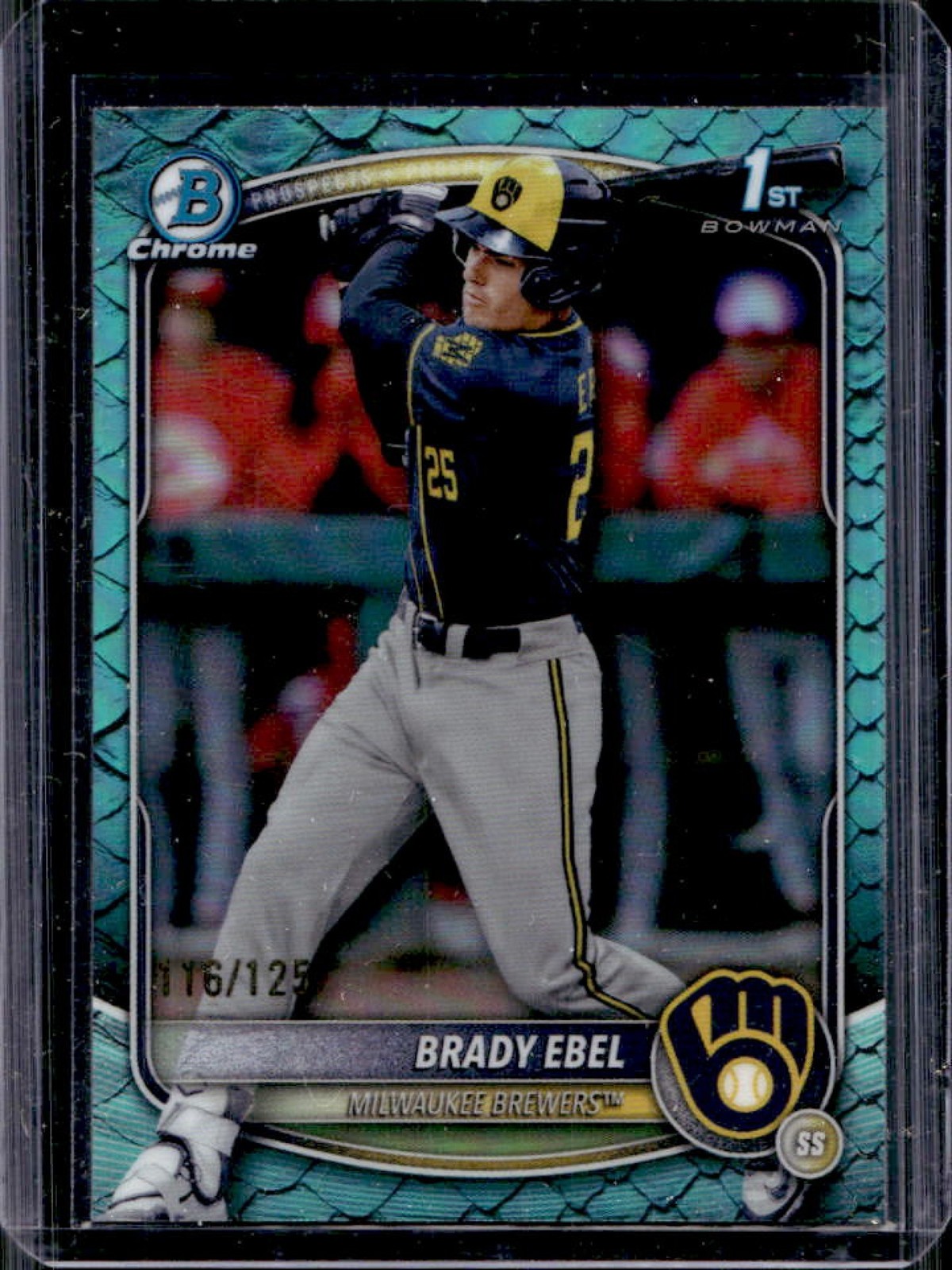 2025 Bowman Draft Brady Ebel Chrome Aqua Reptilian Refractor 1st #/125 Brewers